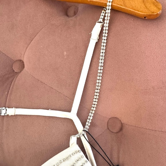 White Rhinestones Tulle Satin Bodysuit for Women Size Small - Picture 7 of 10